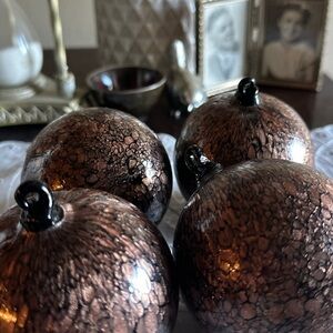 Vintage Metallic Gold/Black Set Of 4 Handblown Glass Orbs/Ornaments